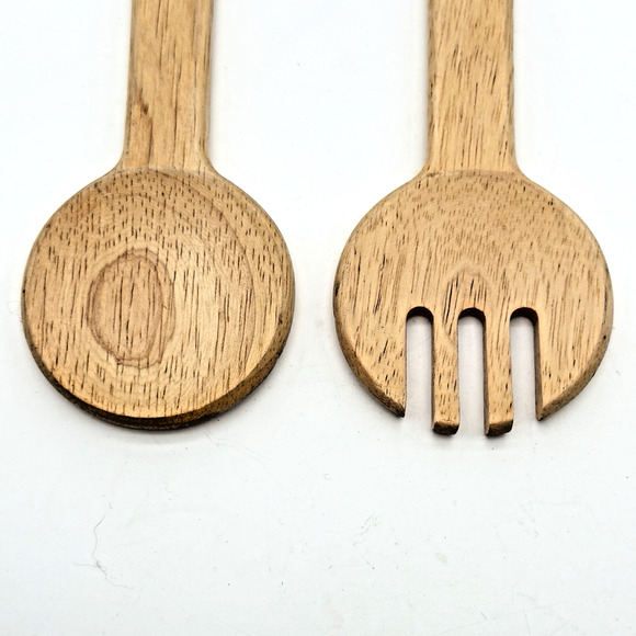 Vintage Winsome Wood Salad Spoon Fork Server 14" Long - Picture 2 of 8